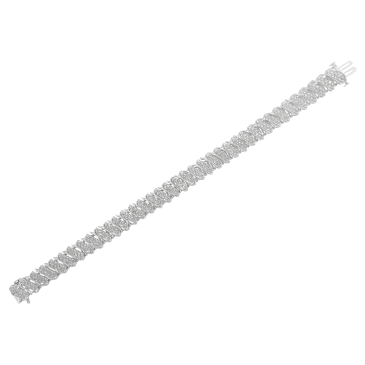Sterling Silver 3.0ctw Diamond Multi Row Cluster Slanted Wave Link
Tennis Bracelet