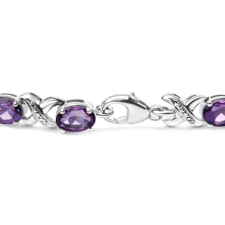 Sterling Silver Amethyst and Diamond Accent X-Link Bracelet (H-I Color,
SI1-SI2 Clarity)  - Size 7"
