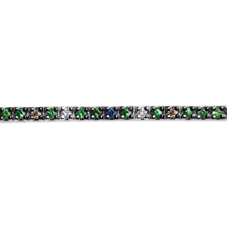18K White Gold Multi-Colored Gemstone and Diamonds Tennis Bracelet