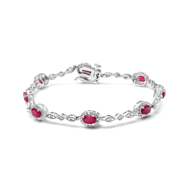 10K White Gold Ruby and Diamond Link Bracelet (H-I Color, SI1-SI2
Clarity)  - Size 7"