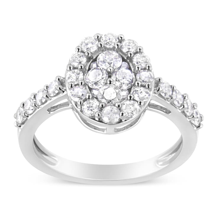Sterling Silver 1.0ctw Brilliant-Cut Diamond Halo-Style Cluster Oval
Ring (I-J Color, I3 Clarity)