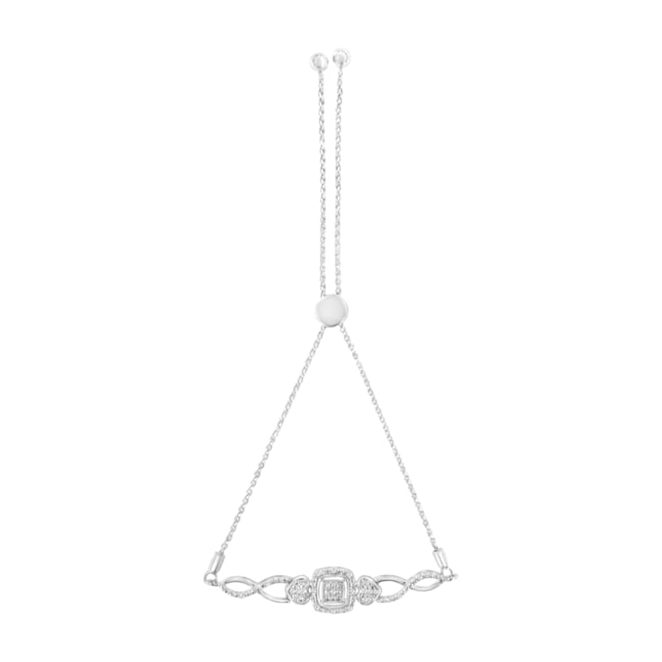 Sterling Silver Diamond Cushion Frame 4”-10” Adjustable Bolo Tennis Bolo
Bracelet (I-J, I3) - 7"