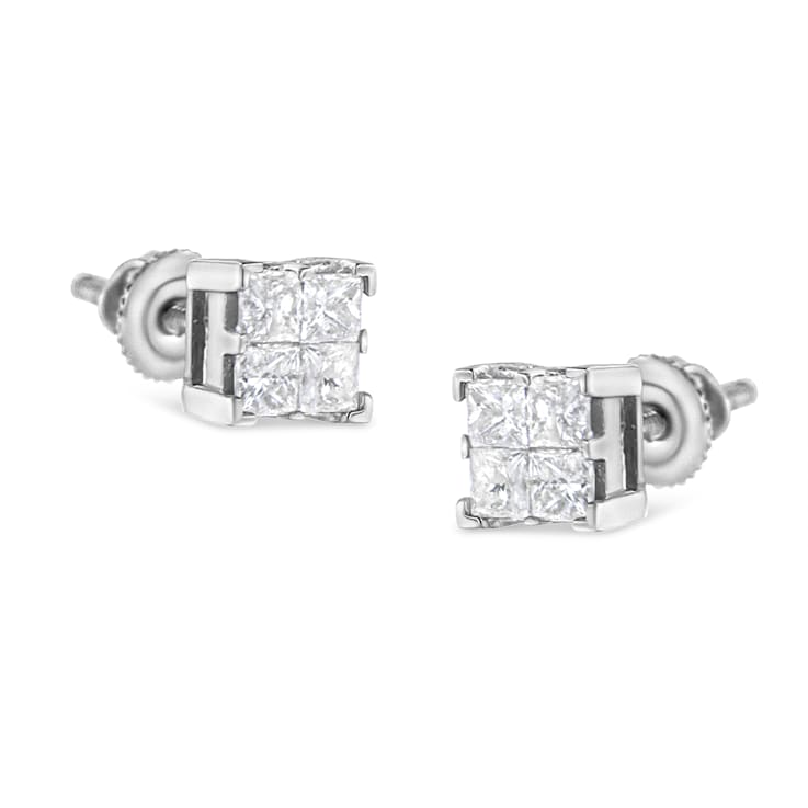 10K White Gold 3/4ctw Invisible Set Princess-Cut Diamond Composite
Square Stud Earrings