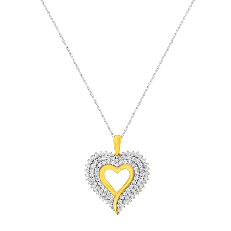 10K Yellow and White Gold Plated Sterling Silver 1 cttw Lab-Grown
Diamond Heart Pendant Necklace