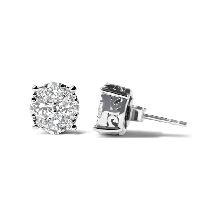 14K White Gold 2.00 Cttw Lab Grown Diamond Cluster Stud Earrings (G-H
Color, VS1-VS2 Clarity)