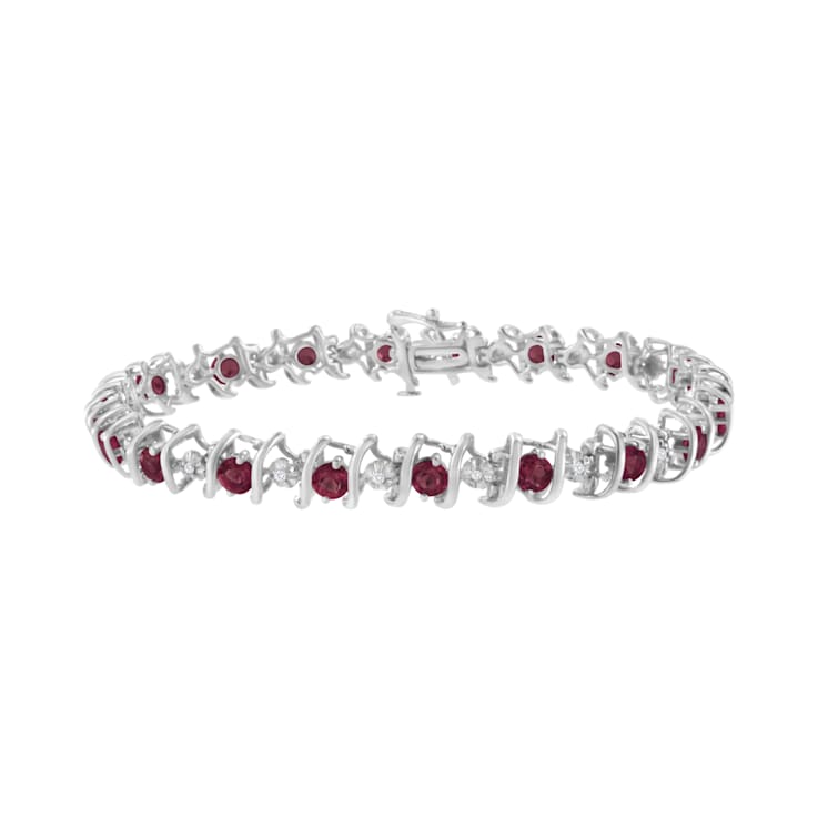 3.5 mm Lab Created Red Ruby and 1/6 ctw Diamond Rhodium Over Sterling
Silver Tennis Bracelet