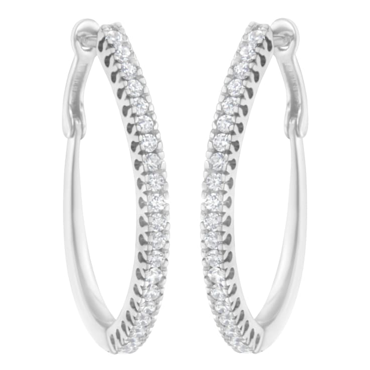 10K White Gold 1/2ctw Diamond Hoop Earrings