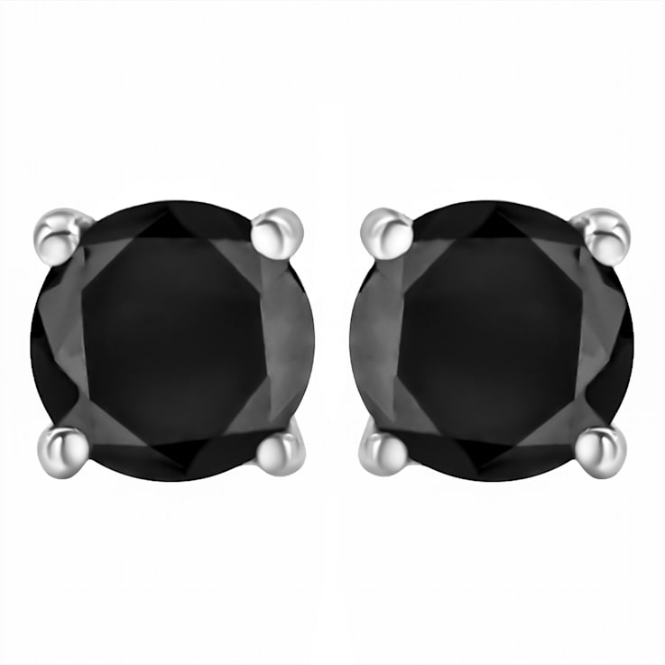 1.00ctw Round-Cut Black Diamond Sterling Silver Stud Earrings