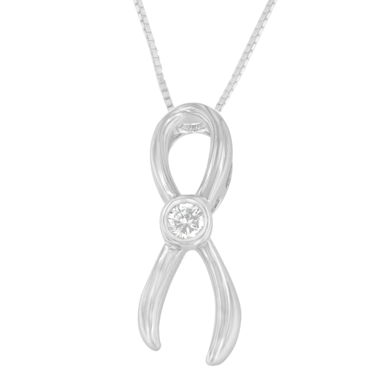 Sterling Silver 1/10ctw Diamond Ribbon Pendant w\chain (H-I, I1-I2)