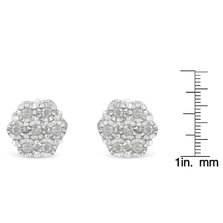 Sterling Silver 1/4ctw Round-Cut Diamond Miracle-Set Floral Cluster
Button Stud Earrings
