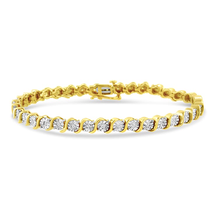 14K Yellow Gold Over Sterling Silver 1/4 Cttw Diamond "S"
Tennis Bracelet