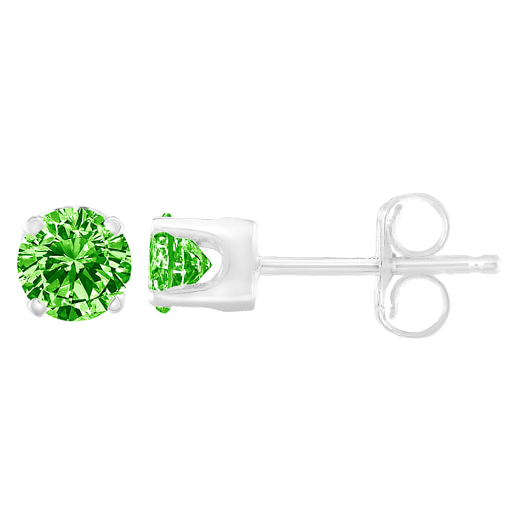 Sterling Silver 1/5ctw Round Brilliant-Cut Green Diamond Classic Stud Earrings