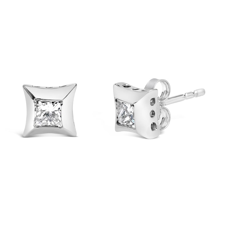 10K White Gold 1/2 Cttw Invisible Set Princess-Cut Diamond Stud Earrings
(H-I Color, SI2-I1 Clarity)