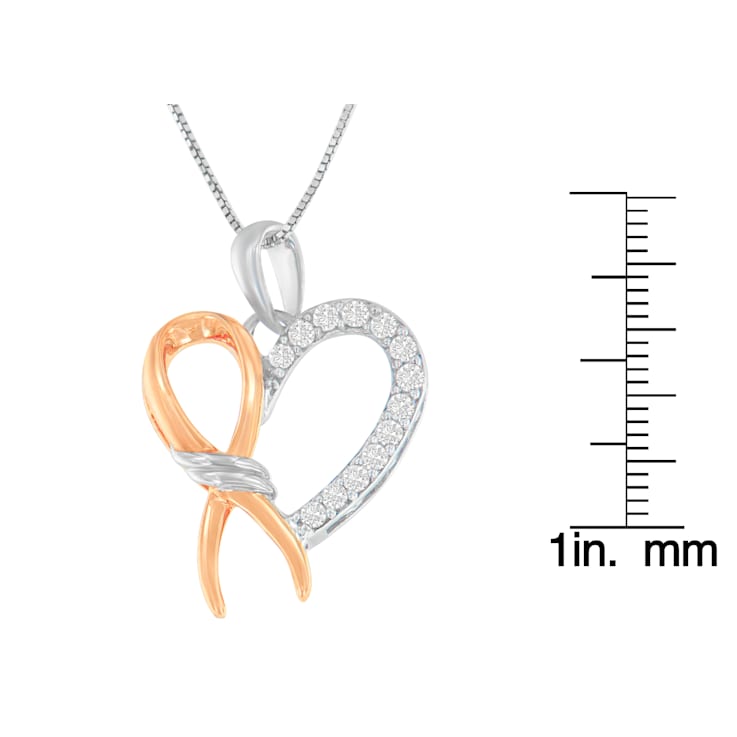 10K Gold Over Sterling Silver Two-Tone 1/5ctw Round Diamond Ribbon Heart
Accent Pendant w\chain