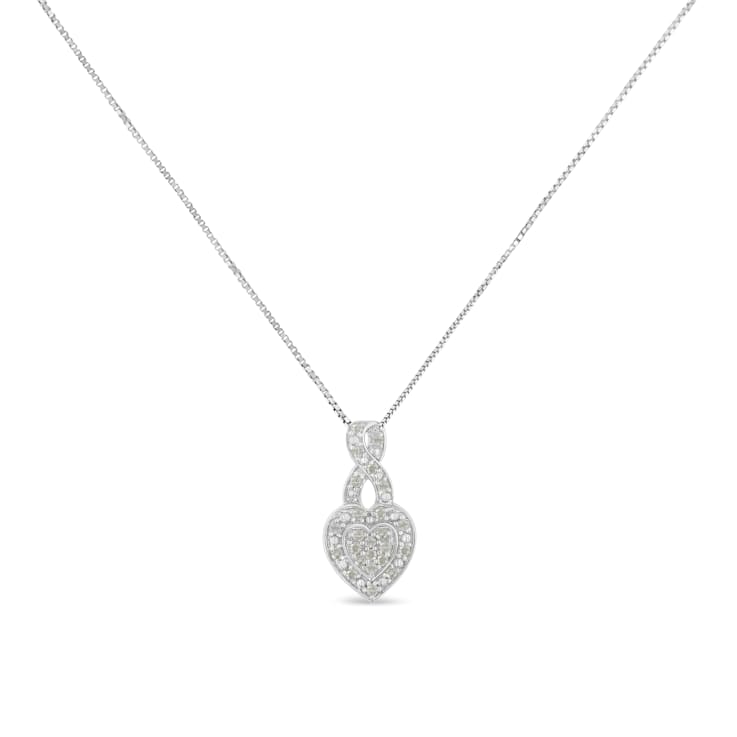 Sterling Silver 1/3ctw Diamond Awareness Ribbon Halo Heart