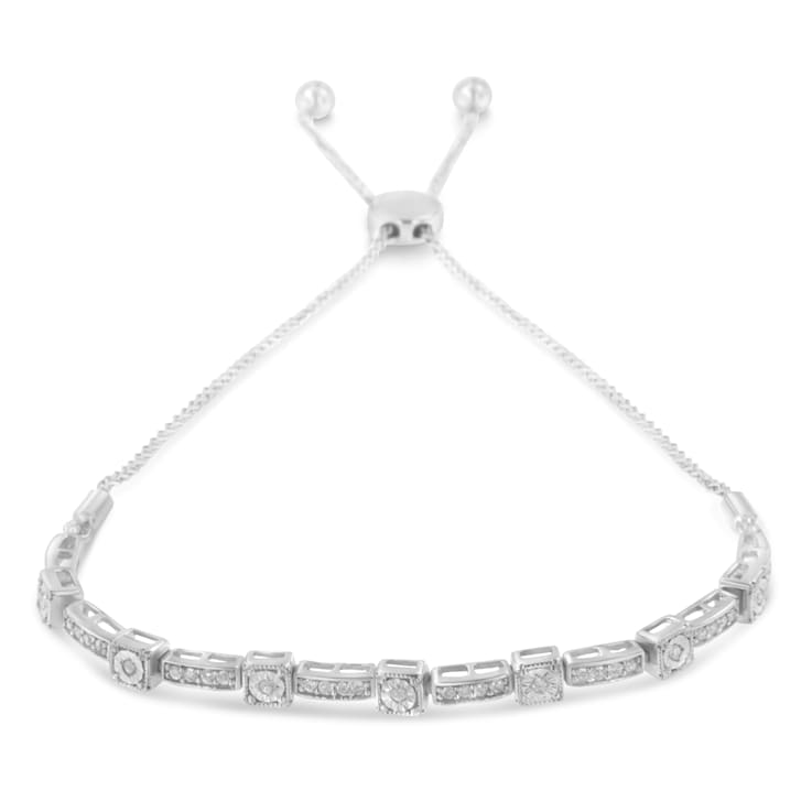 Sterling Silver 1/4 Cttw Diamond 4”-10” Adjustable Bolo Bracelet (I-J, I3)