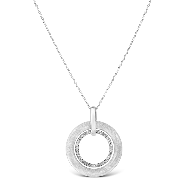 .925 Sterling Silver Prong-Set Diamond Accent Satin Finished Double
Circle 18" Pendant Necklace