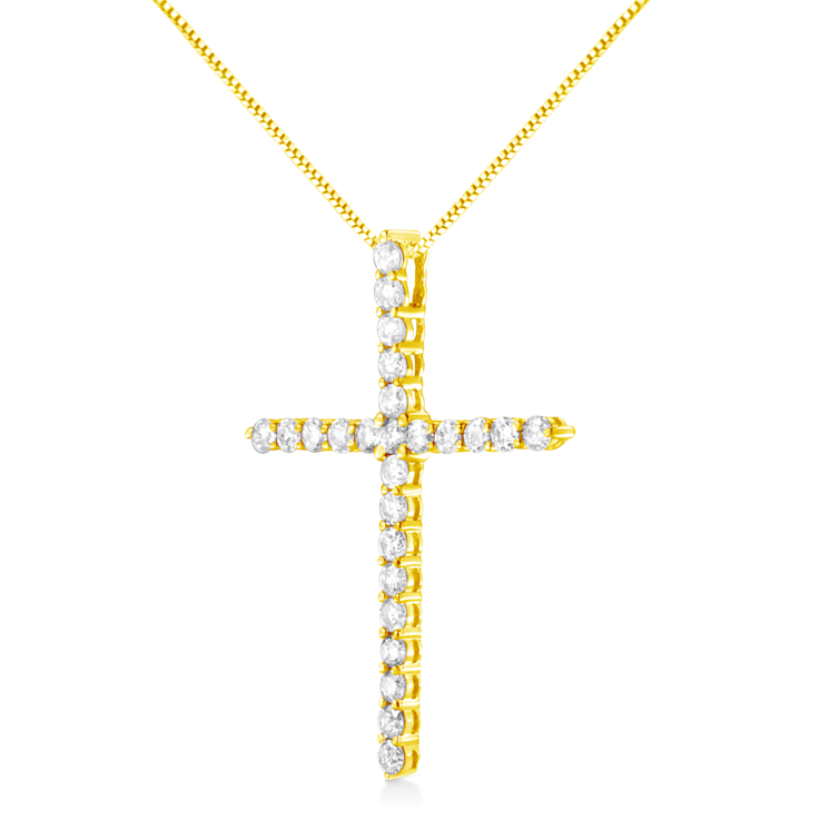 10K Yellow Gold Over Sterling Silver 2.0ctw Round Diamond Cross Pendant w\chain