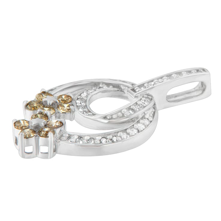 Sterling Silver 1ctw Round Cut Diamond Floral Garden Pendant With Chain
(H-I, I1-I2)
