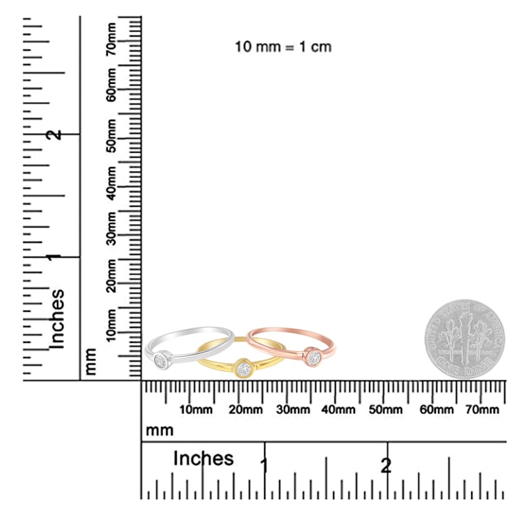 14K Gold Over Sterling Silver 1/6ctw Diamond Stacking Promise Ring Set/3
(J-K Color, I1-I2 Clarity)