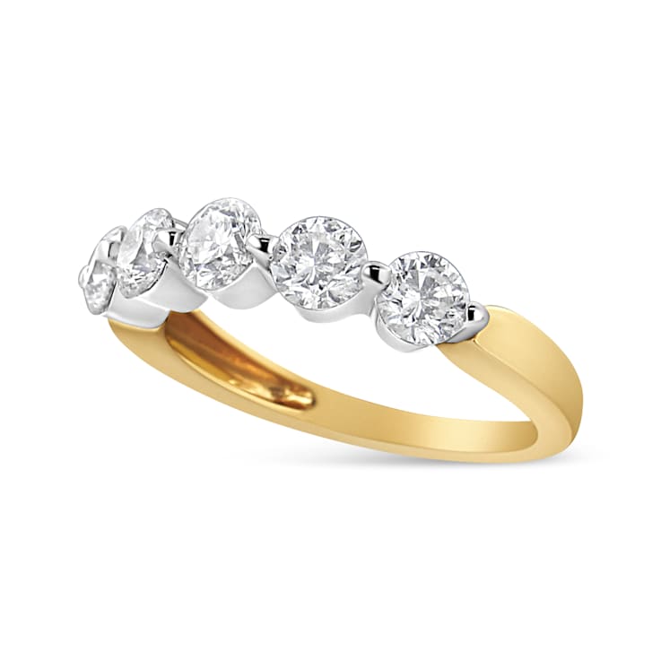 14K Two-tone Gold 1 1/2ctw Round-Cut Diamond 5 Stone Ring Band (H-I
Color, SI2-I1 Clarity)