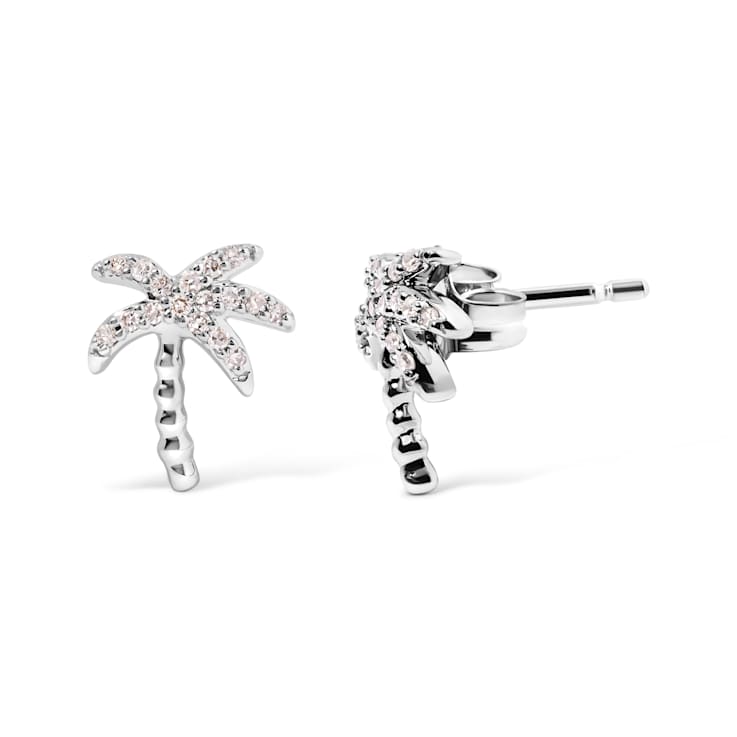 10K White Gold 1/10 Cttw Diamond  Encrusted Palm Tree Stud Earrings (H-I
Color, I1-I2 Clarity)