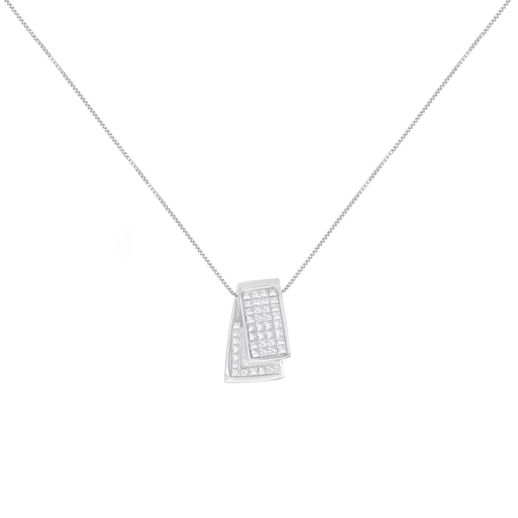 14K White Gold Diamond Box Pendant w\chain(1ctw, H-I Color, SI2-I1 Clarity)