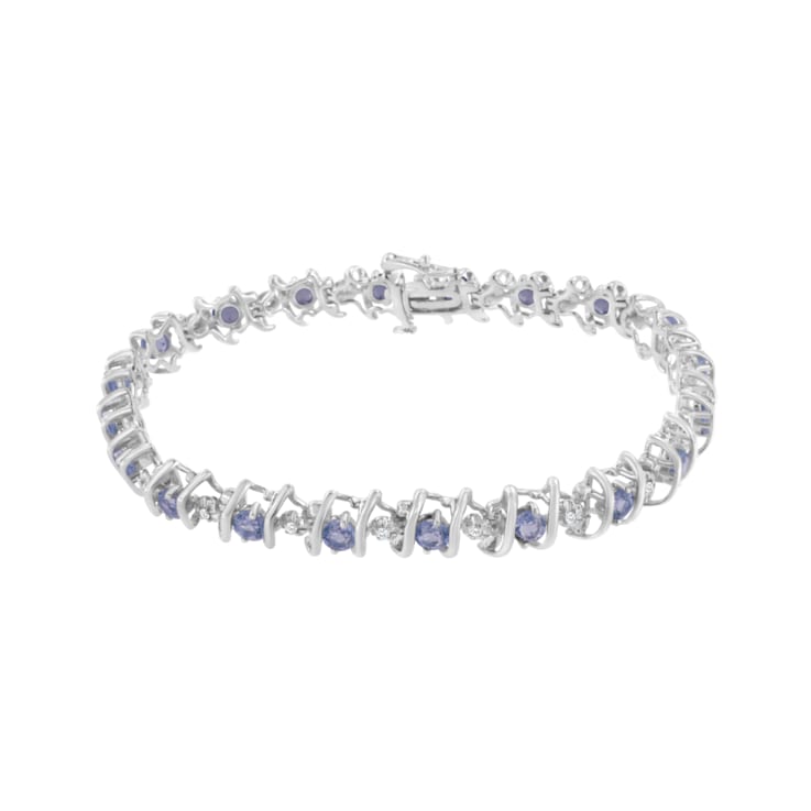 3.5 mm Lab Created Blue Tanzanite and 1/6 ctw Diamond Rhodium Over
Sterling Silver Tennis Bracelet