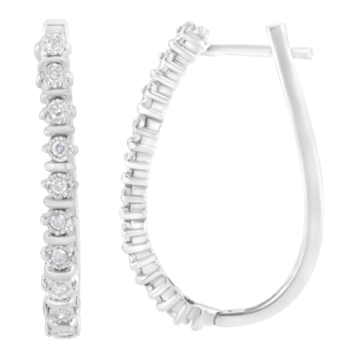 Sterling Silver 1/4ctw Miracle-Set Round-Cut Diamond Hoop Earring