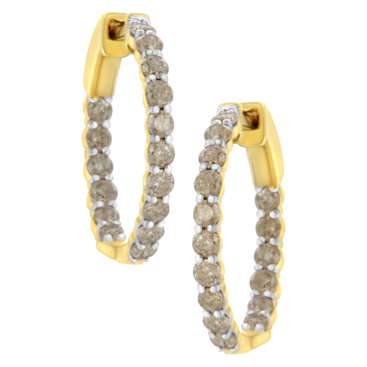 10K Yellow Gold Over Sterling Silver Diamond Hoop Earrings 2.0ctw