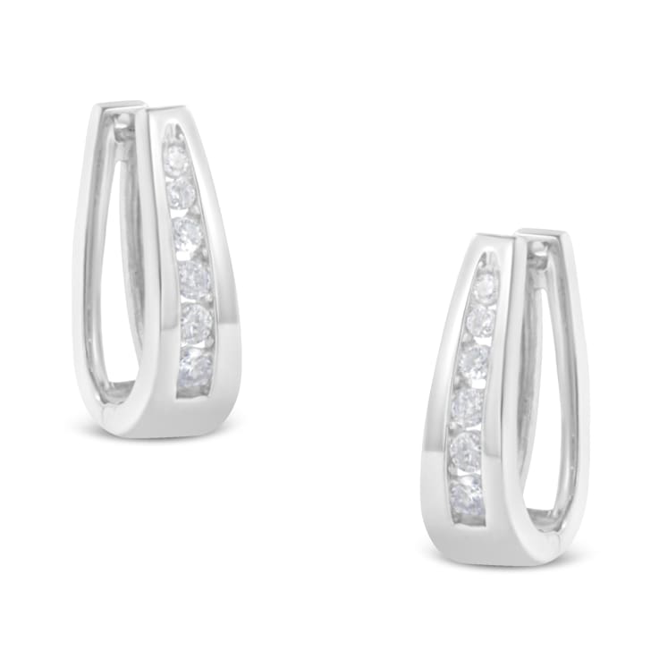 14K White Gold 1/4ctw Channel-Set Brilliant Round-Cut Diamond Hoop Earrings