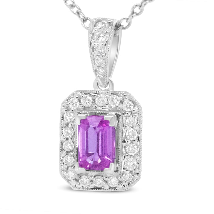 1.0 ctw Light Pink Sapphire and Diamond Pendant in 14K White Gold