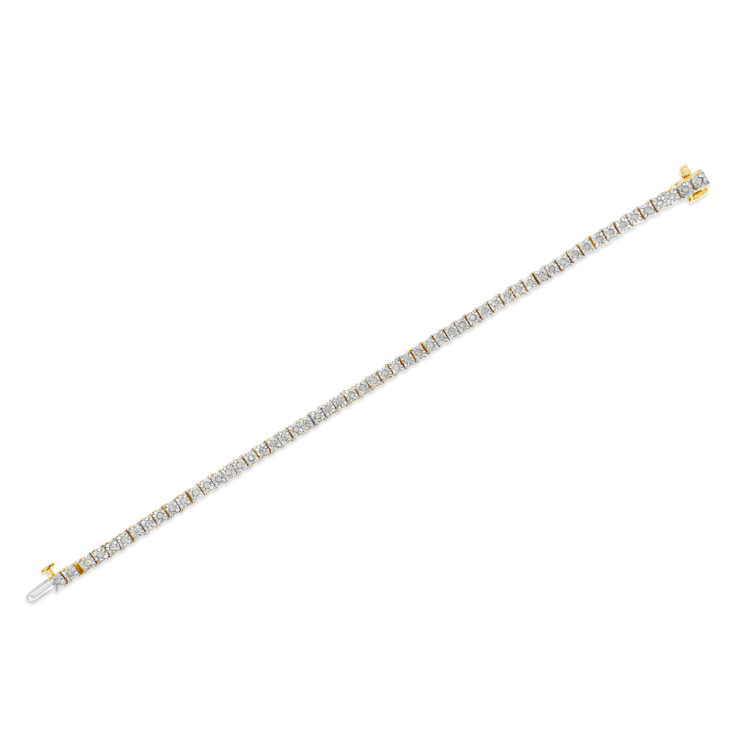 10K Yellow Gold Over Sterling Silver 1.0 Ctw Diamond Square Frame Tennis Bracelet