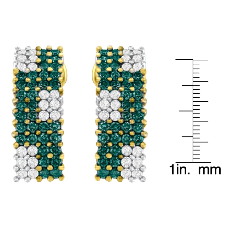 14K Yellow Gold 2.0ctw White and Treated Blue Diamond Earrings