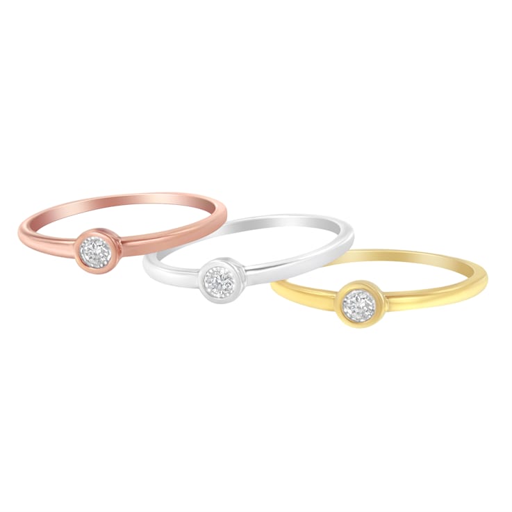 14K Gold Over Sterling Silver 1/6ctw Diamond Stacking Promise Ring Set/3
(J-K Color, I1-I2 Clarity)
