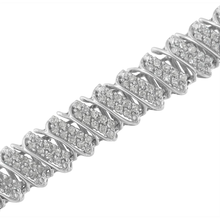 Sterling Silver 3.0ctw Diamond Multi Row Cluster Slanted Wave Link
Tennis Bracelet