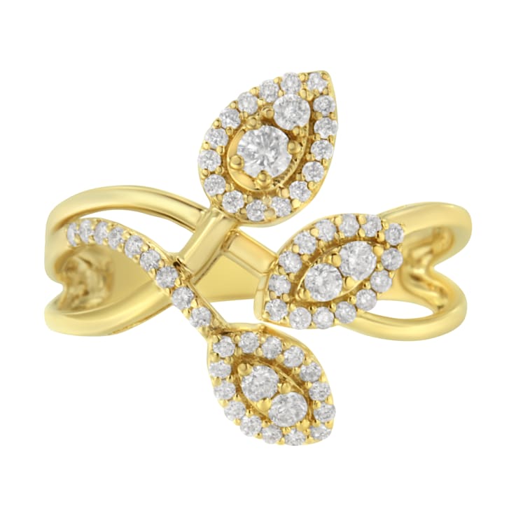 10K Yellow Gold 1/2ctw Round Diamond Crossover Triple Leaf Bypass Ring
(I-J Color, I1-I2 Clarity)