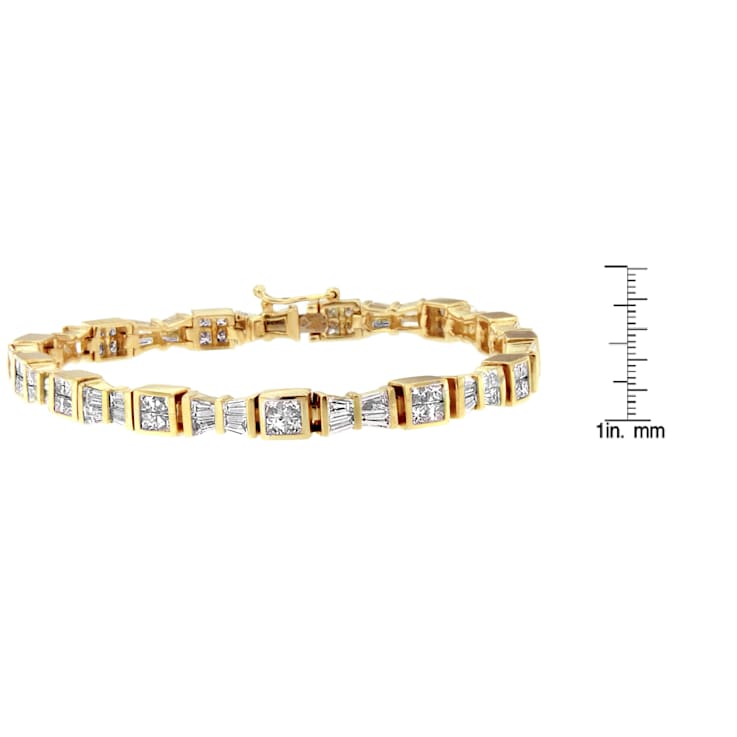 14K Yellow Gold 5.75ctw Princess and Baguette Cut Diamond Bow Bracelet