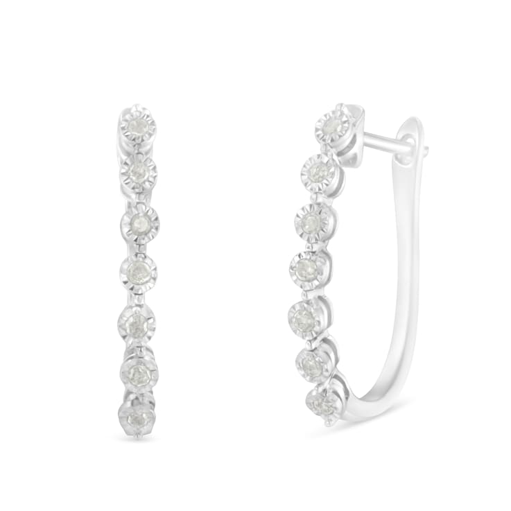 Sterling Silver 1/2ctw Miracle-Set Diamond 7 Stone Hoop Earrings
