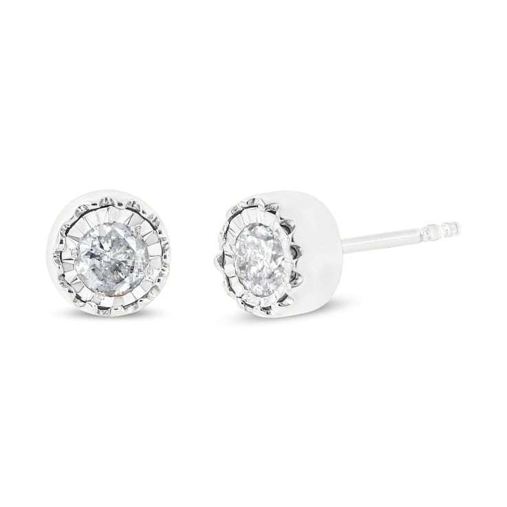 0.375ctw Solitaire Diamond Miracle Set Sterling Silver Stud Earrings