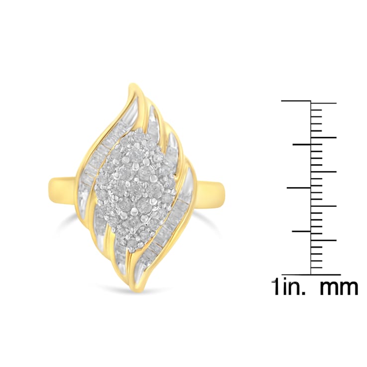 10K Yellow Gold Over Sterling Silver ¾ctw Mixed Cut Diamond Cluster Ring
(I-J Color, I2-I3 Clarity)