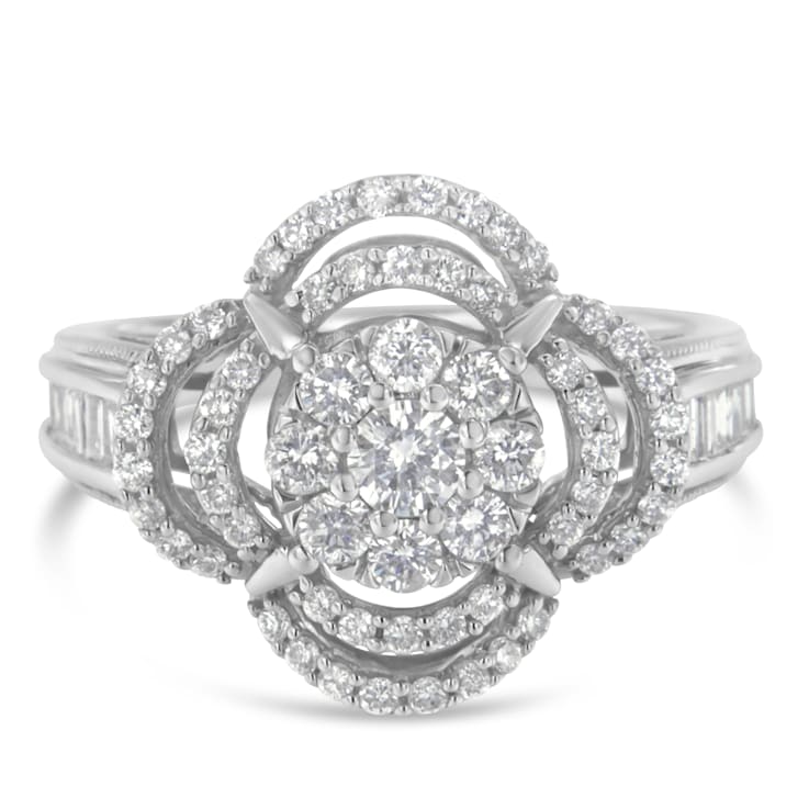 14K White Gold 1.0ctw Mixed Cut Diamond Floral Cluster Ring (H-I Color,
SI2-I1 Clarity)