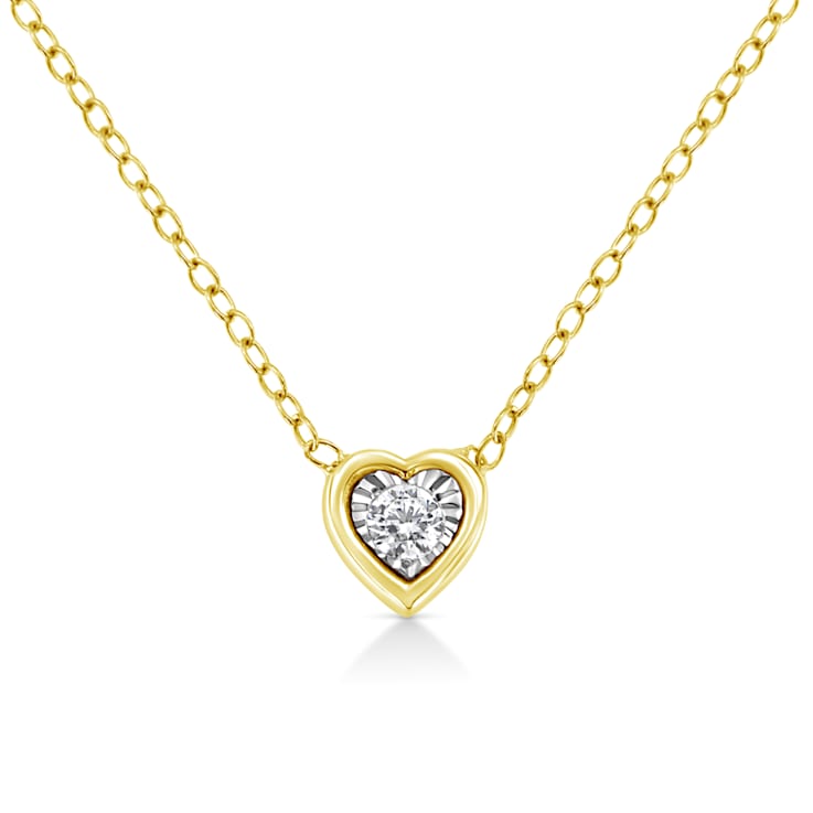 0.10ctw Miracle-Set Diamond Heart 10K Yellow Gold Over Sterling Silver Necklace