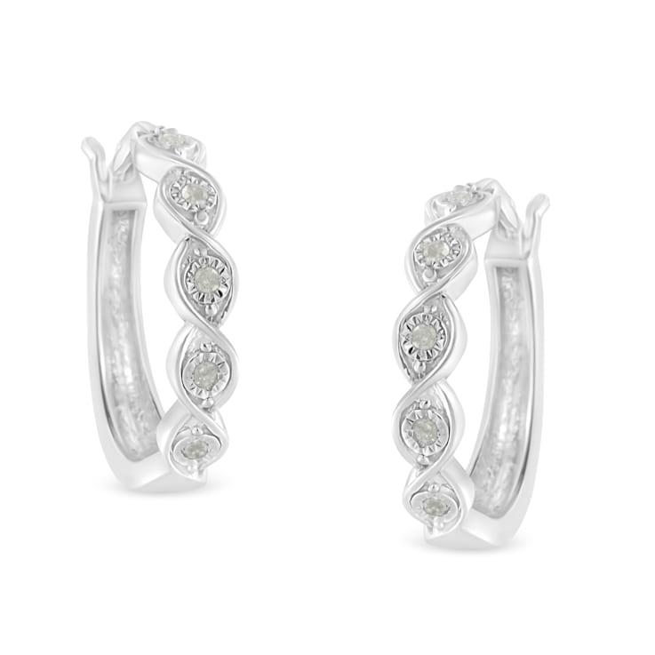 0.10ctw Miracle-Set Diamond Infinity Swirl Sterling Silver Hoop Earrings