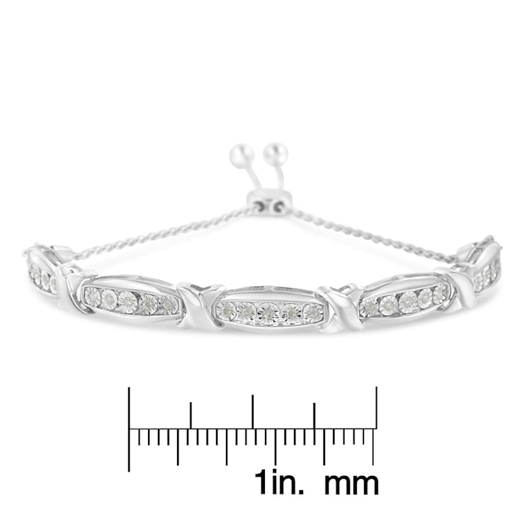 Sterling Silver Round-Cut Diamond X and Tapered Bar Miracle-Set Bolo Bracelet