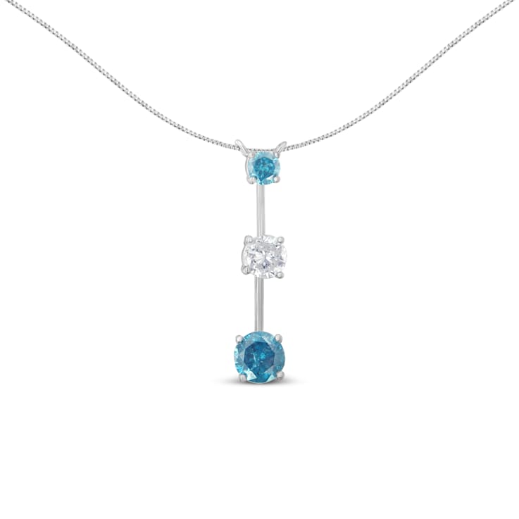 14K White Gold 1 1/2ctw White and Treated Blue Diamond Pendant With
Chain(H-I, I1-I2)