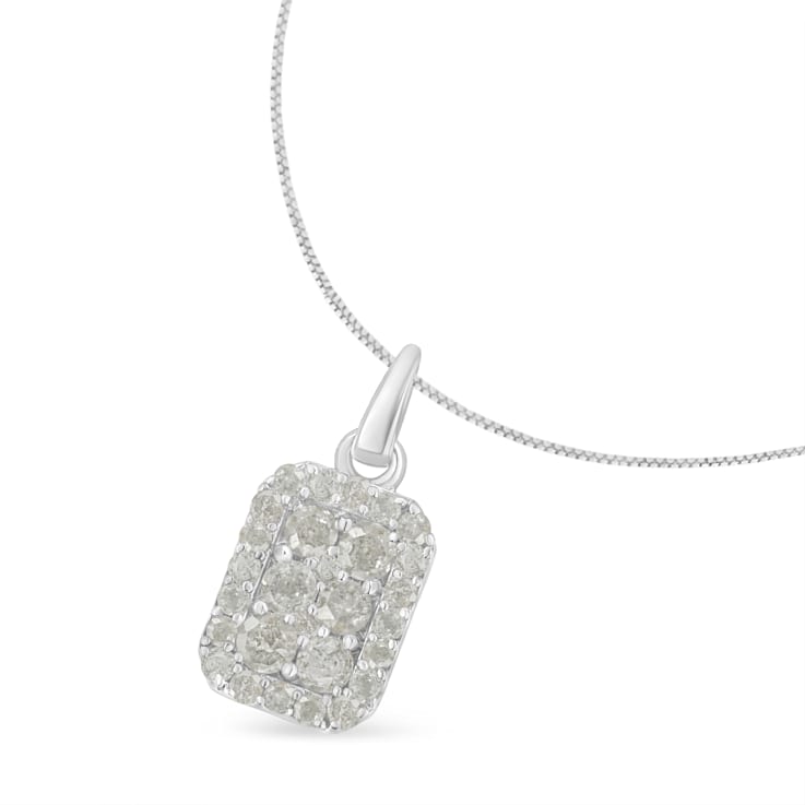 Sterling Silver 1.0ctw Diamond Block Pendant w\chain(I-J, I3-Promo)