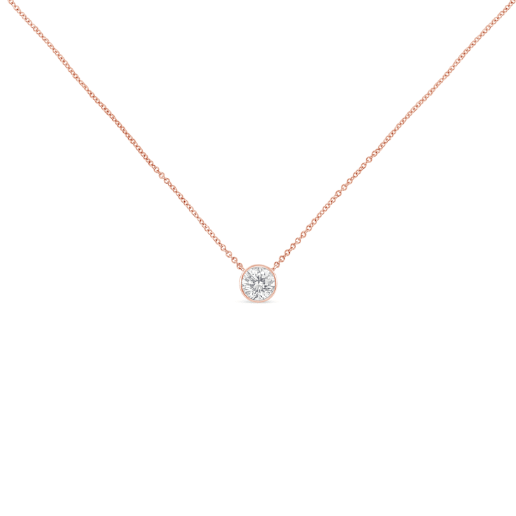 0.10ctw Diamond Bezel Set Solitaire 10K Rose Gold Necklace (H-I, SI2-I1)