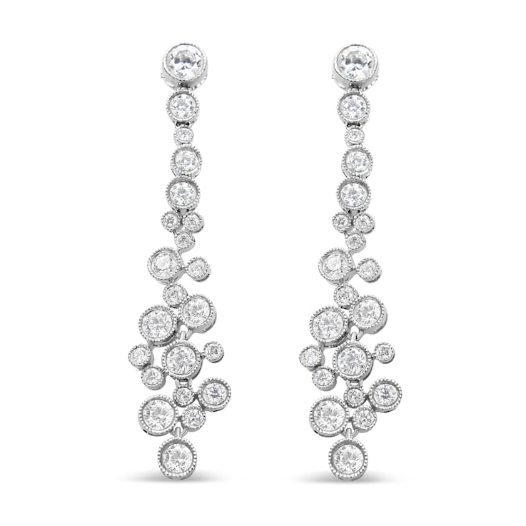 18K White Gold 3.15ctw Round Diamond Waterfall Drop Dangle Stud Earrings