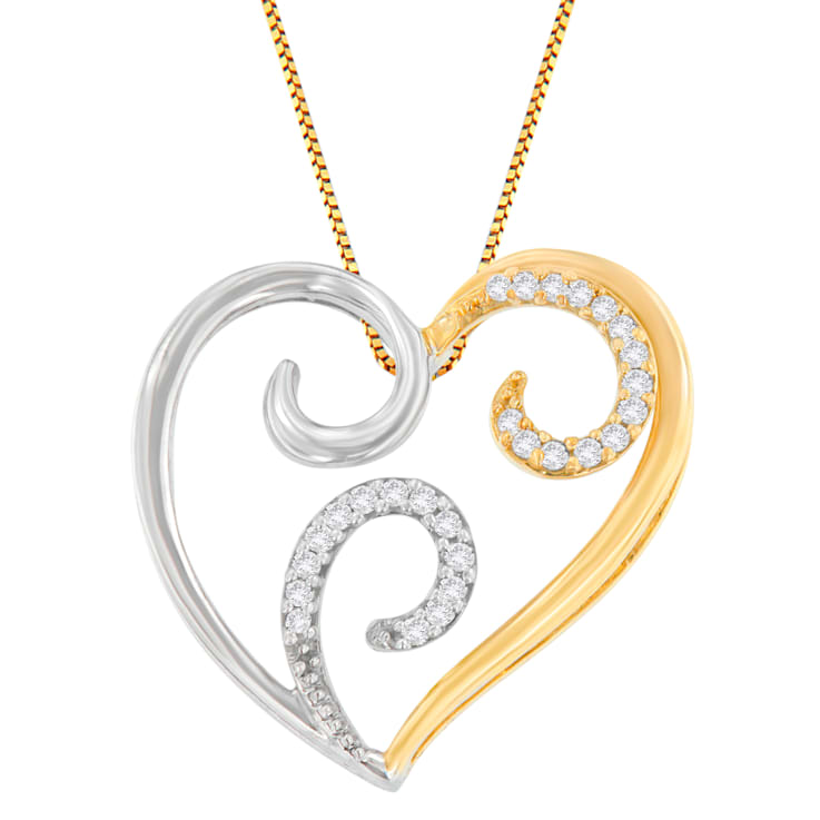 10K Two-Toned Gold 1/10ctw Round Diamond Swirl Heart Accent Pendant
w\chain (H-I, I1-I2)